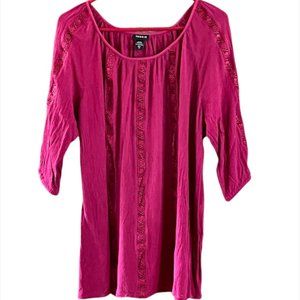 Womens Torrid Magenta Crochet Lace Insert Peasant Blouse Size 1